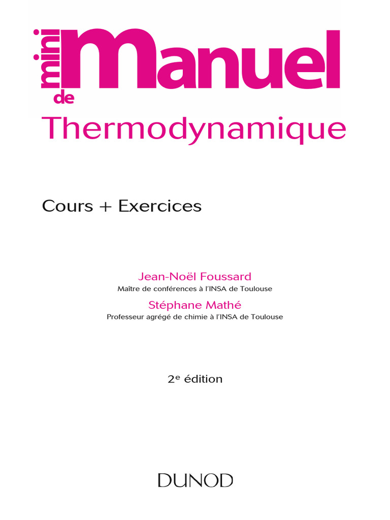 Manuel de Thermodynamique et Exercices | PDF | Chaleur | Enthalpie