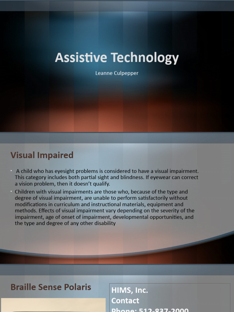 Assistive Technology Power Point Pdf Visual Impairment Computer