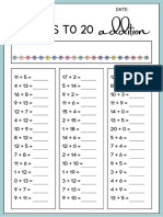 Basic Addition To 20 Number Line Worksheet