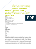 Comparación de La Concentración de Dos Metales Pesados Cadmio y Plomo en Orégano