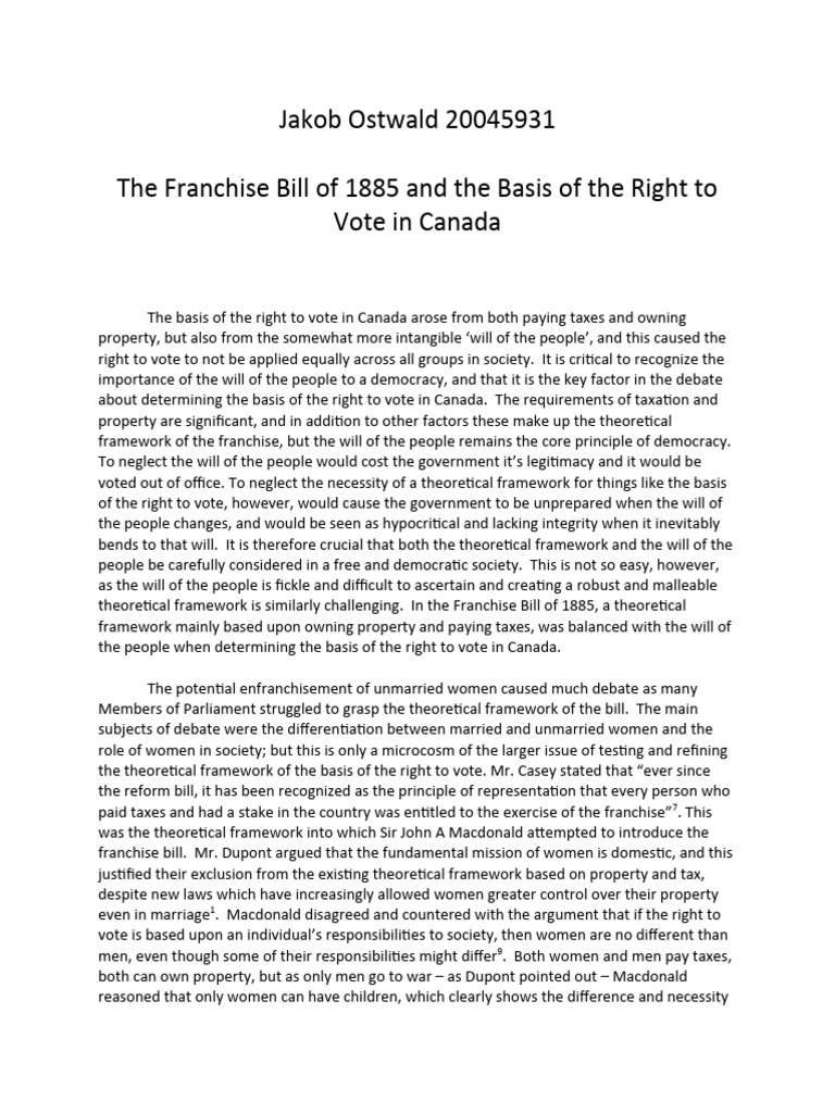 Canadian History 1885 PDF Taxes Suffrage