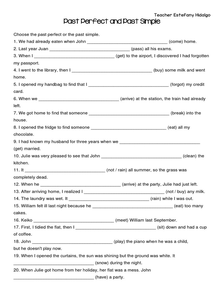 Past perfect and simple past practice 2 pdf
