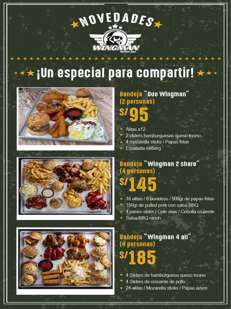 Promociones Wingman: Alitas y Sliders | PDF | Salsa | Parilla