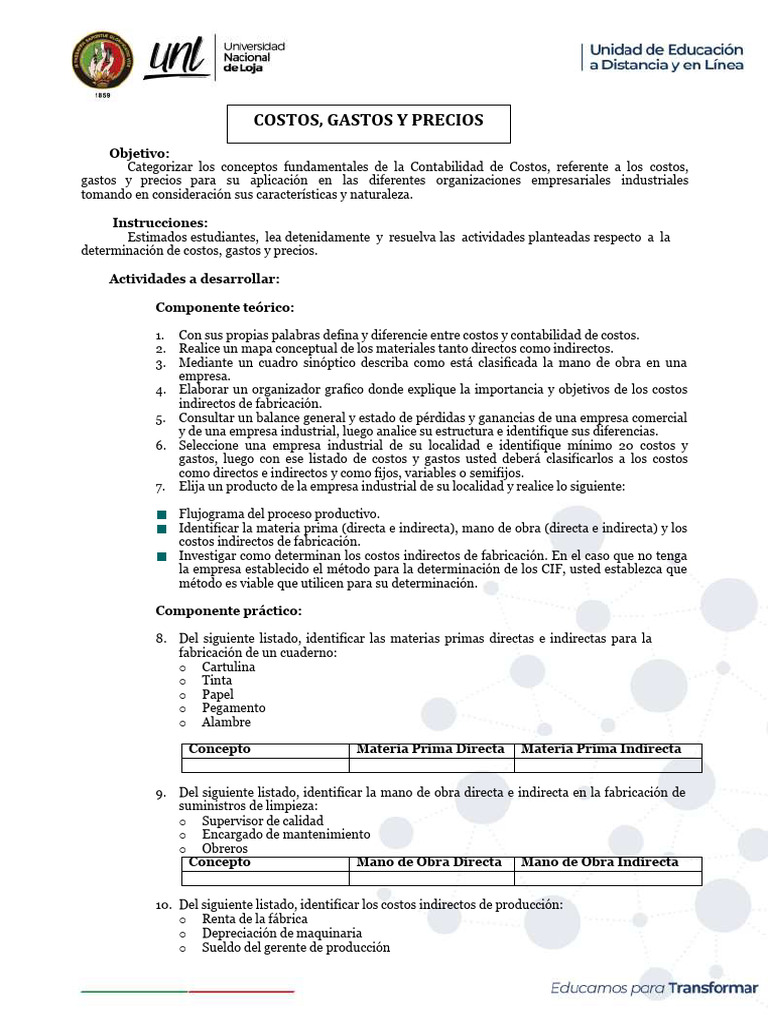 Análisis de Costos y Gastos Empresariales | PDF | Costo | Fábrica
