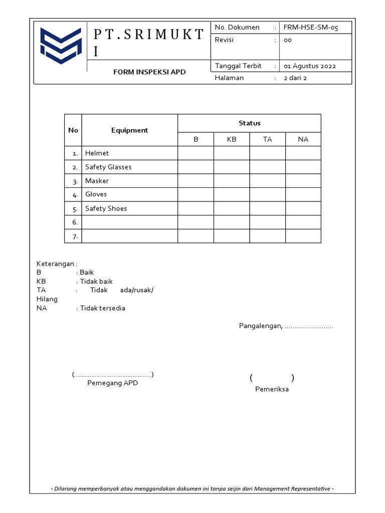 Form Inspeksi APD Satpam | PDF