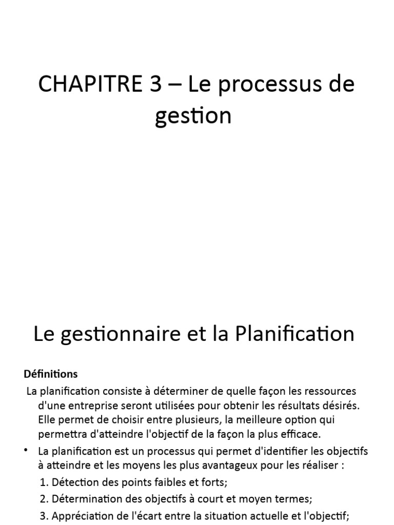 Chapitre 3 le processus de gestion pdf planification business