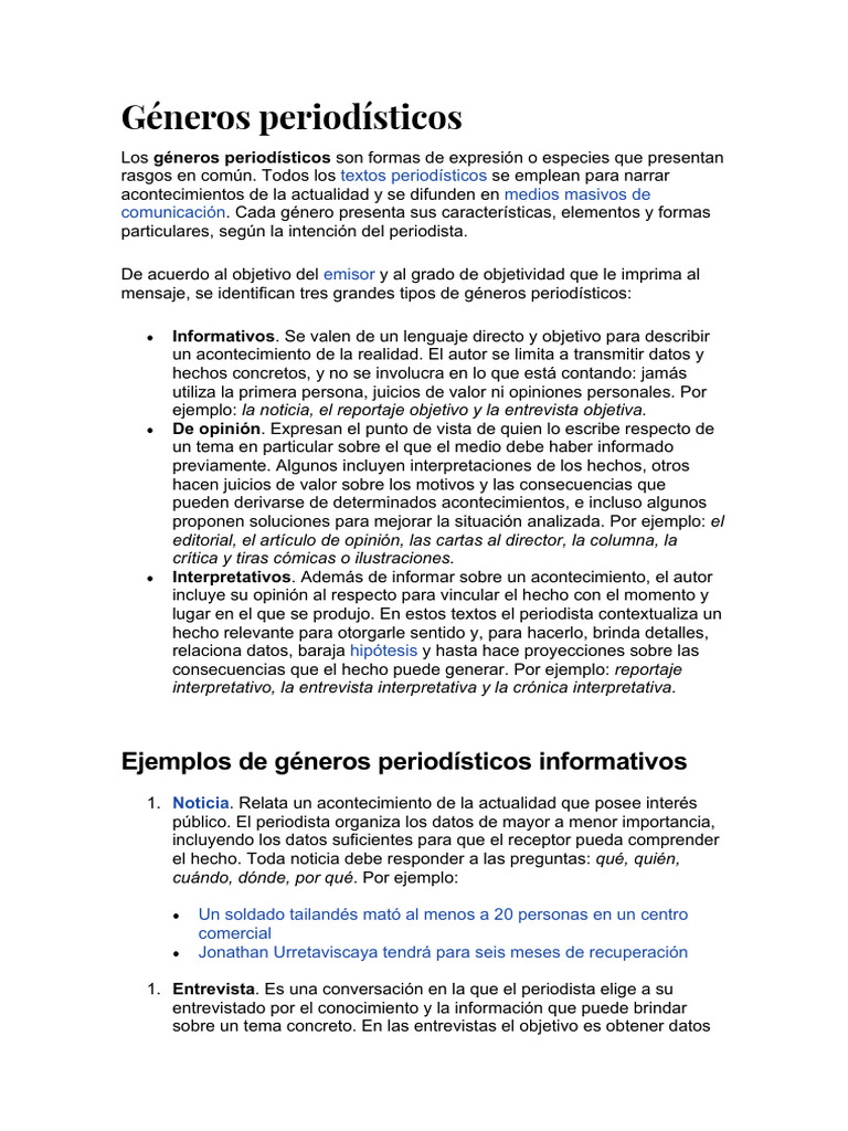 Tipos de géneros periodísticos | PDF