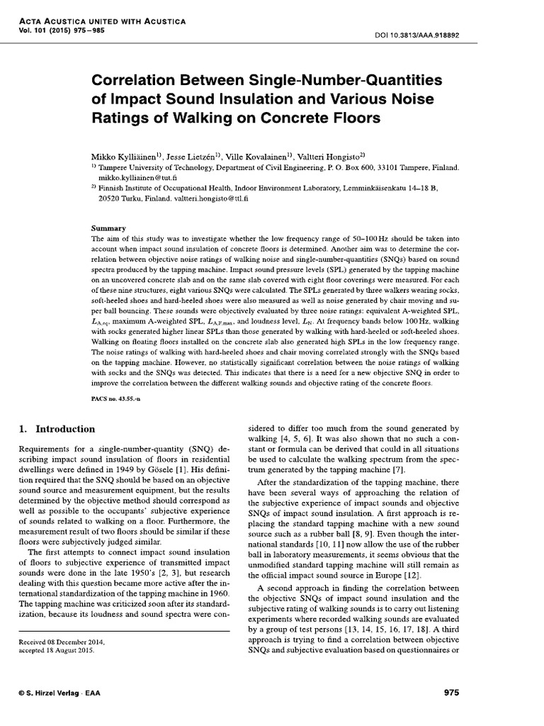 Correlation Between Single-Number-Quantities of Impact Sound Insulation ...