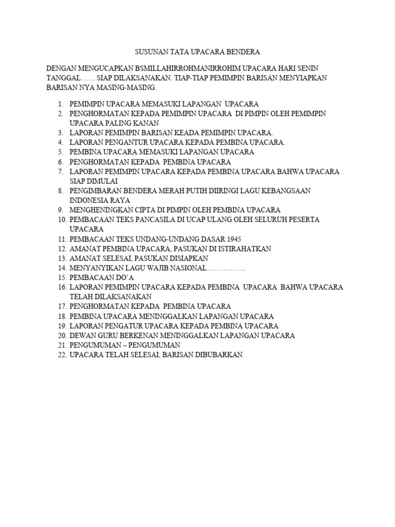 Susunan Upacara Bendera Dan Pembukaan Mpls Pdf