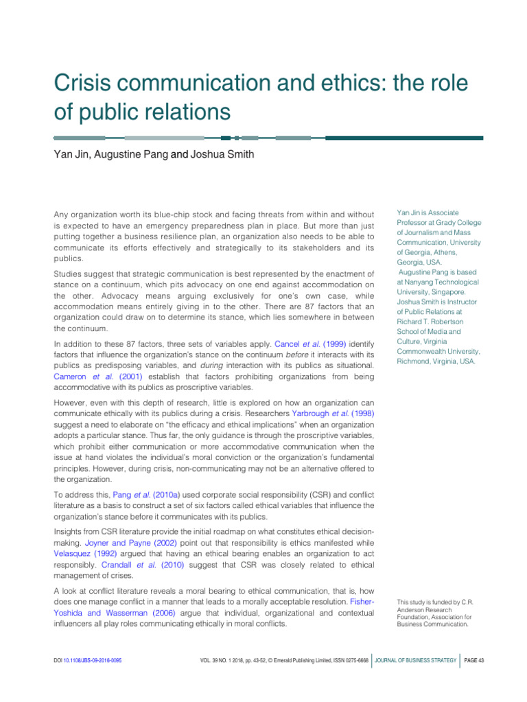 Ethical Crisis Communication in PR | PDF | Leadership | Organizational ...