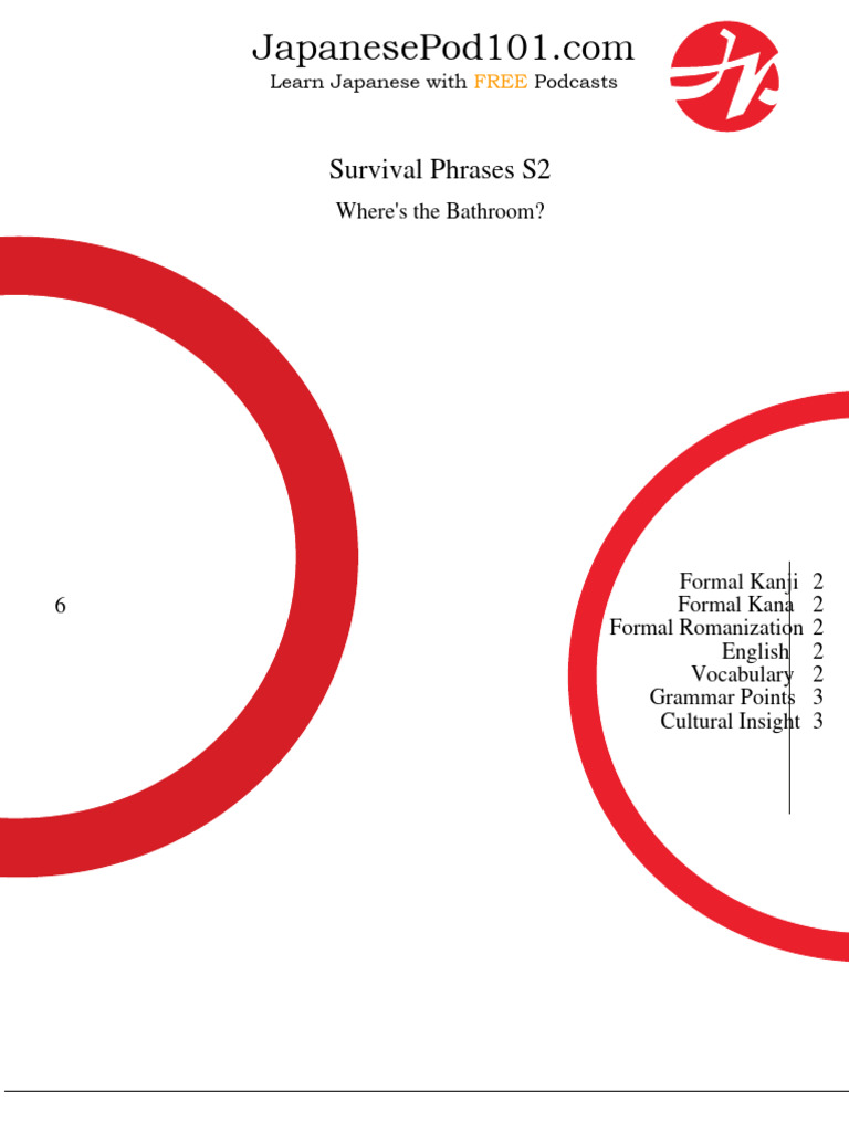 06 - Where's The Bathroom - Lesson Notes | PDF | Japanese Language | Kanji