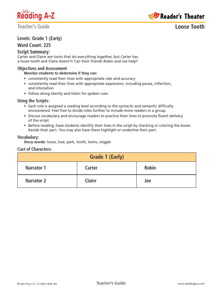 Grade 1 Script: Loose Tooth Story | PDF | Learning | Behavior Modification