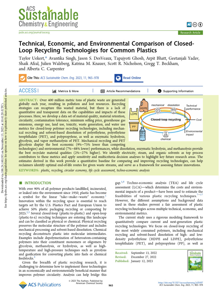 Closed-Loop Recycling Tech Comparison | PDF | Recycling | Plastic