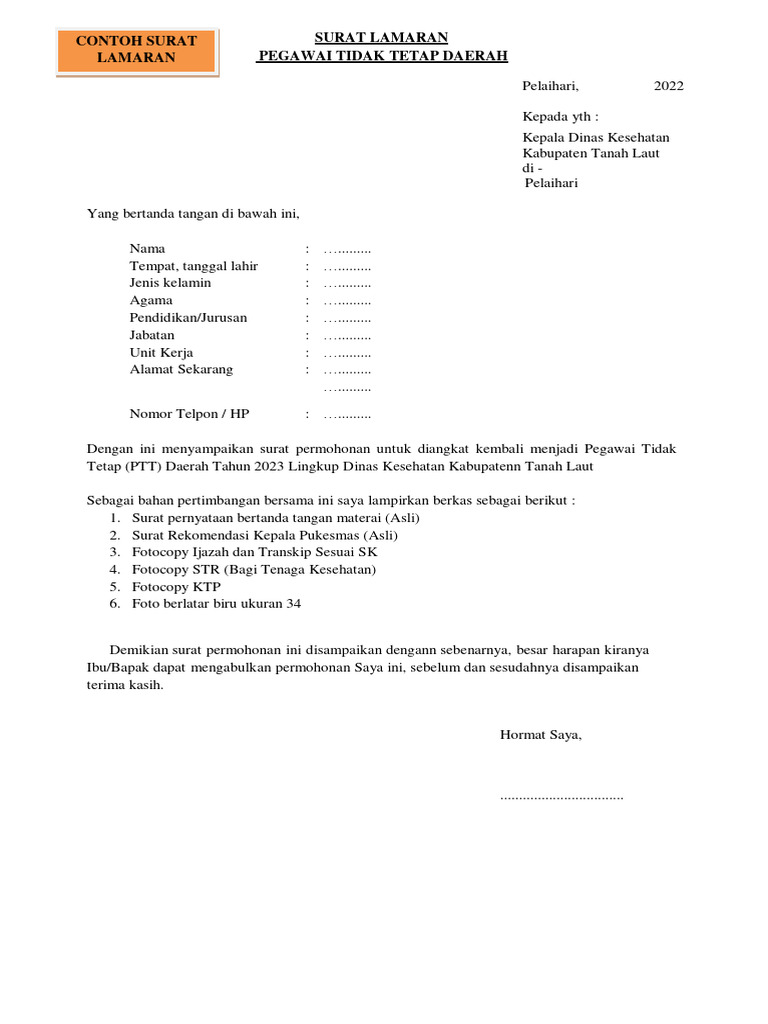 CONTOH SURAT LAMARAN, SURAT PERNYATAAN, SURAT REKOMENDASI | PDF