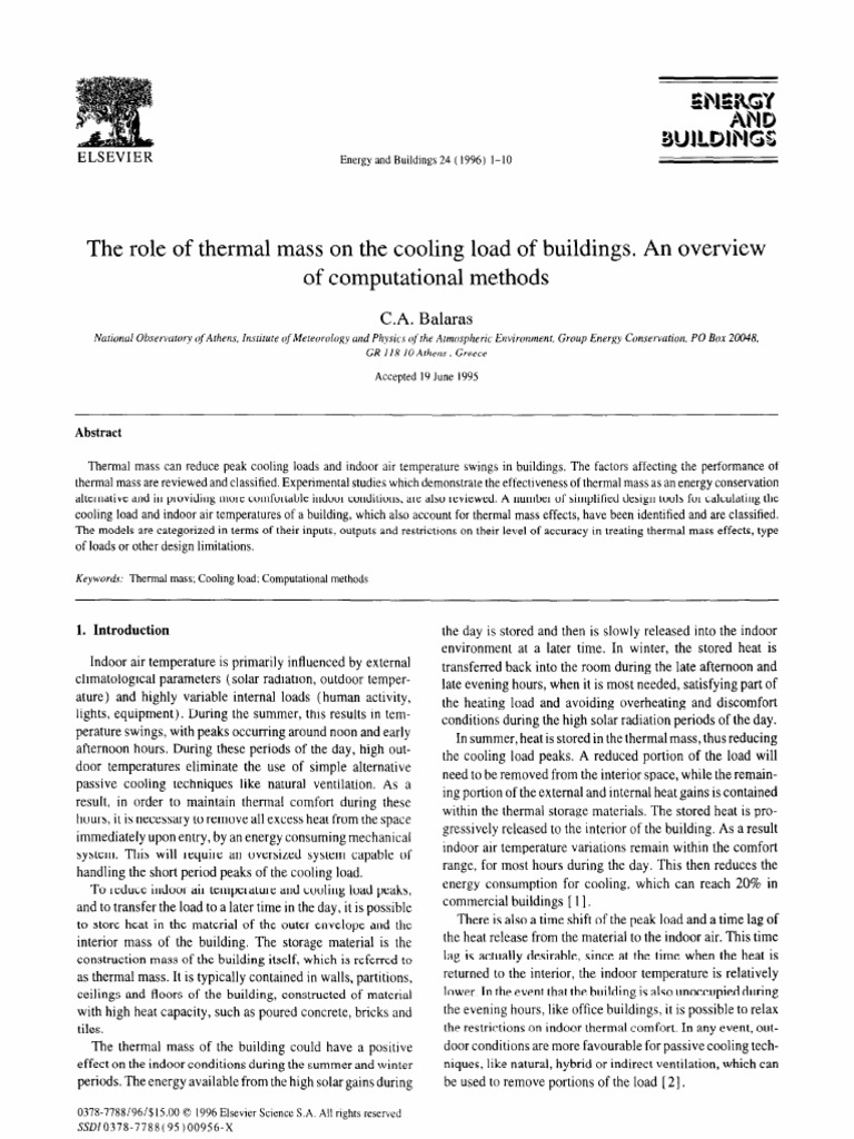 The role of thermal mass on the cooling load of buildings an overview