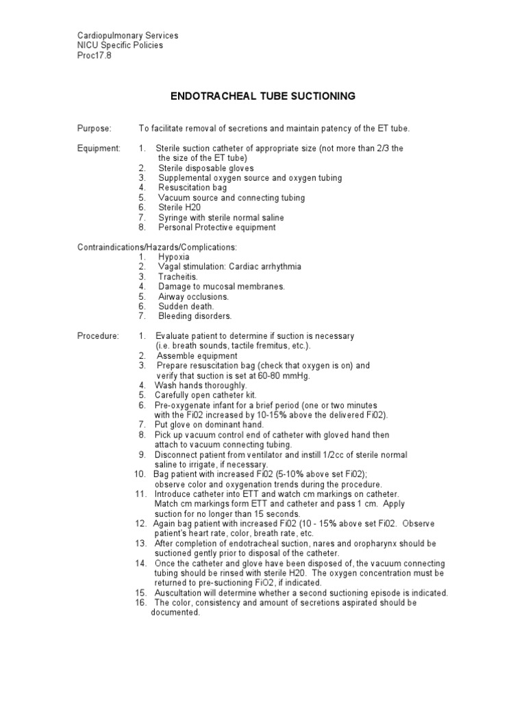 NICU Endotracheal Suctioning Guide | PDF