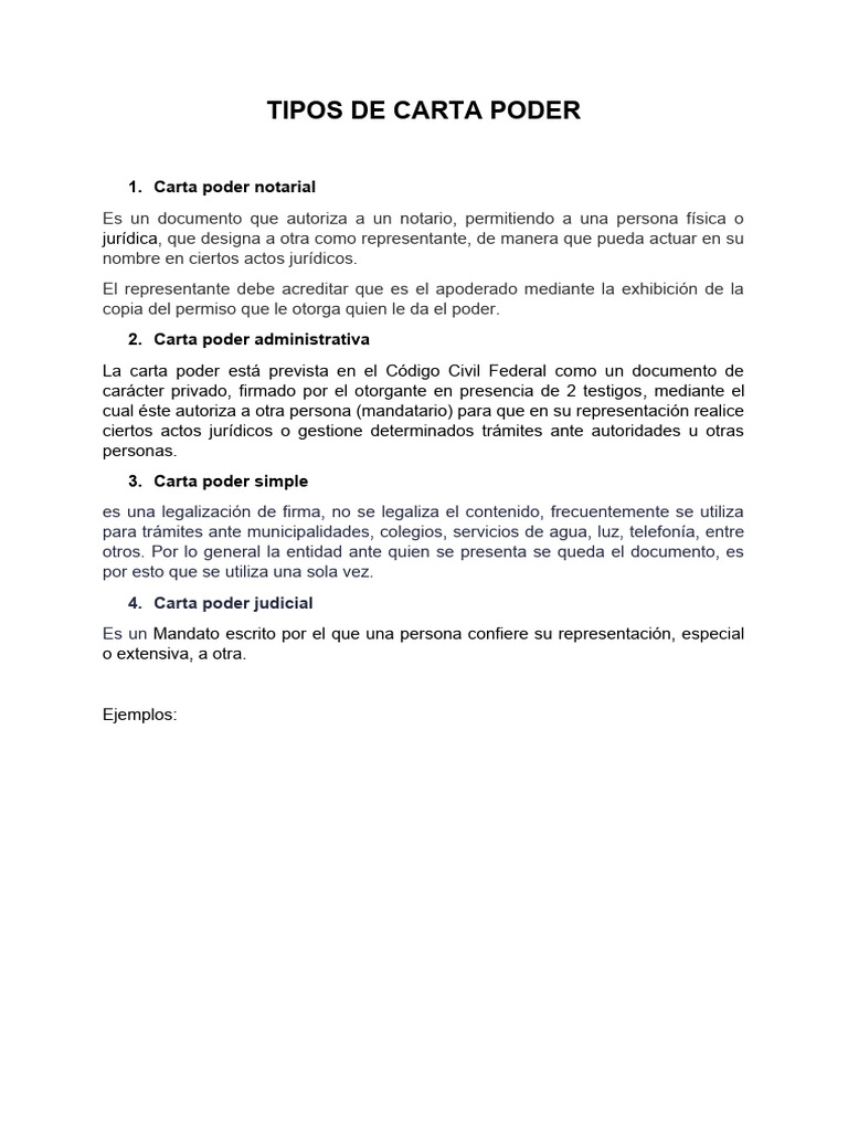 Tipos de Carta Poder y sus Usos | PDF | Ciencias sociales