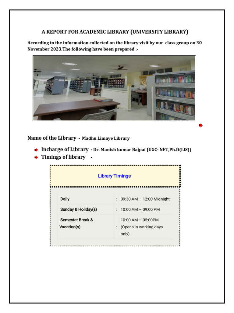 Library Visit Report: Madhu Limaye Library | PDF