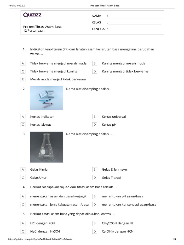 Pretest Titrasi Asam Basa 12 Soal | PDF