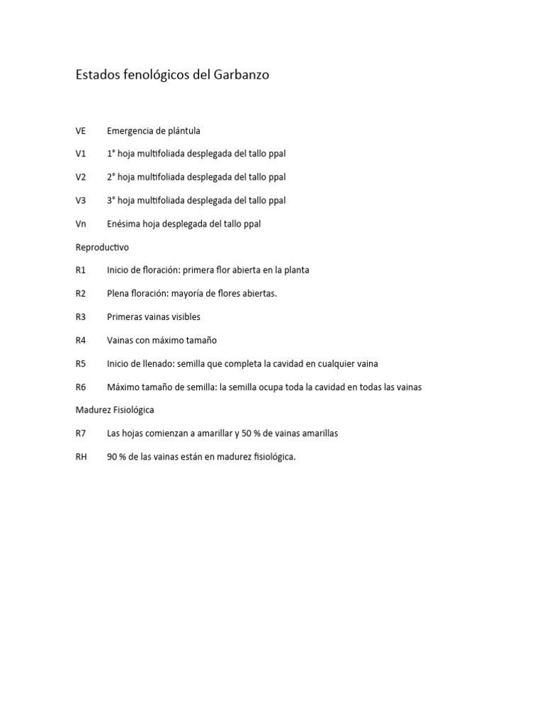 Estados Fenologicos Del Garbanzo PDF