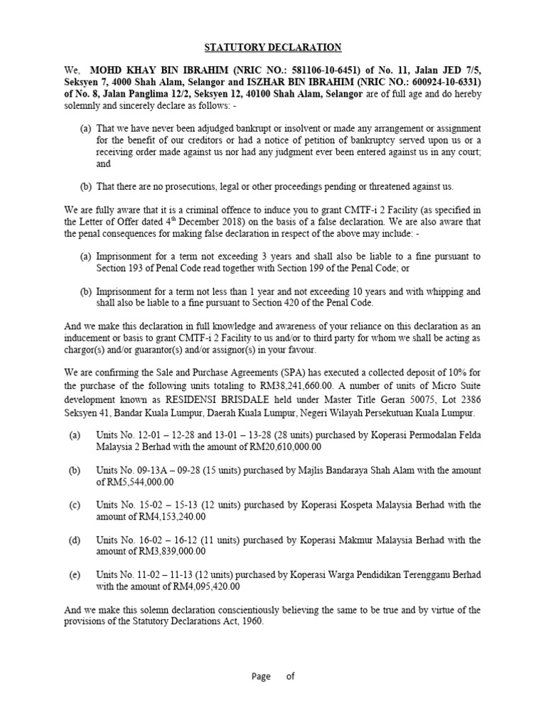 Statutory Declaration (Lettral) | PDF | Bankruptcy | Government