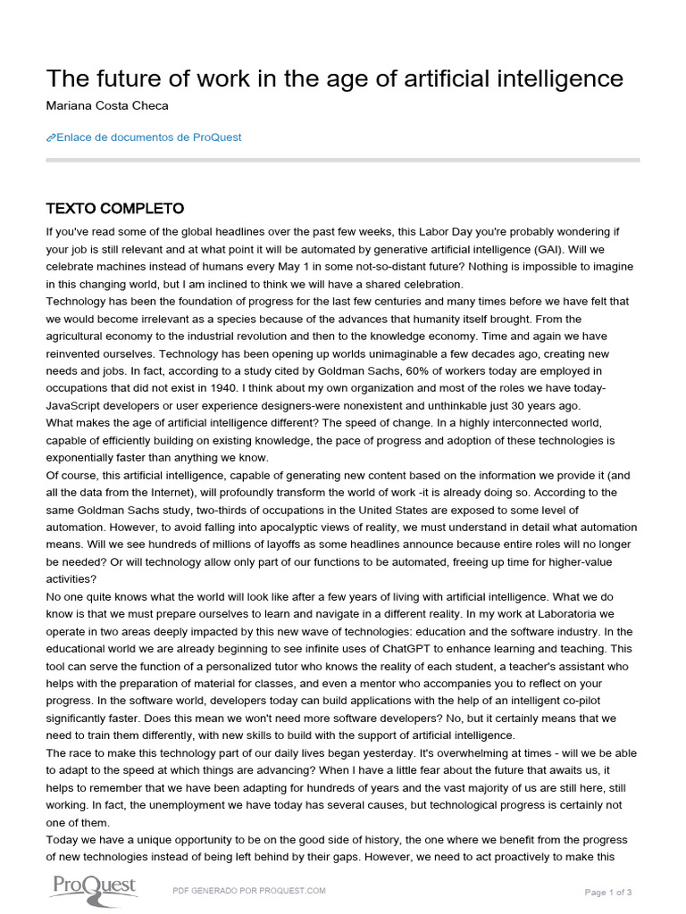 The Future of Work in The Age of Artificial Intelligence | PDF ...