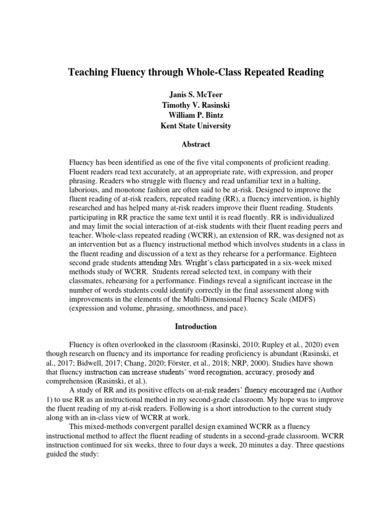 Teaching fluency through whole class repeated reading jtar 11 8 21 3