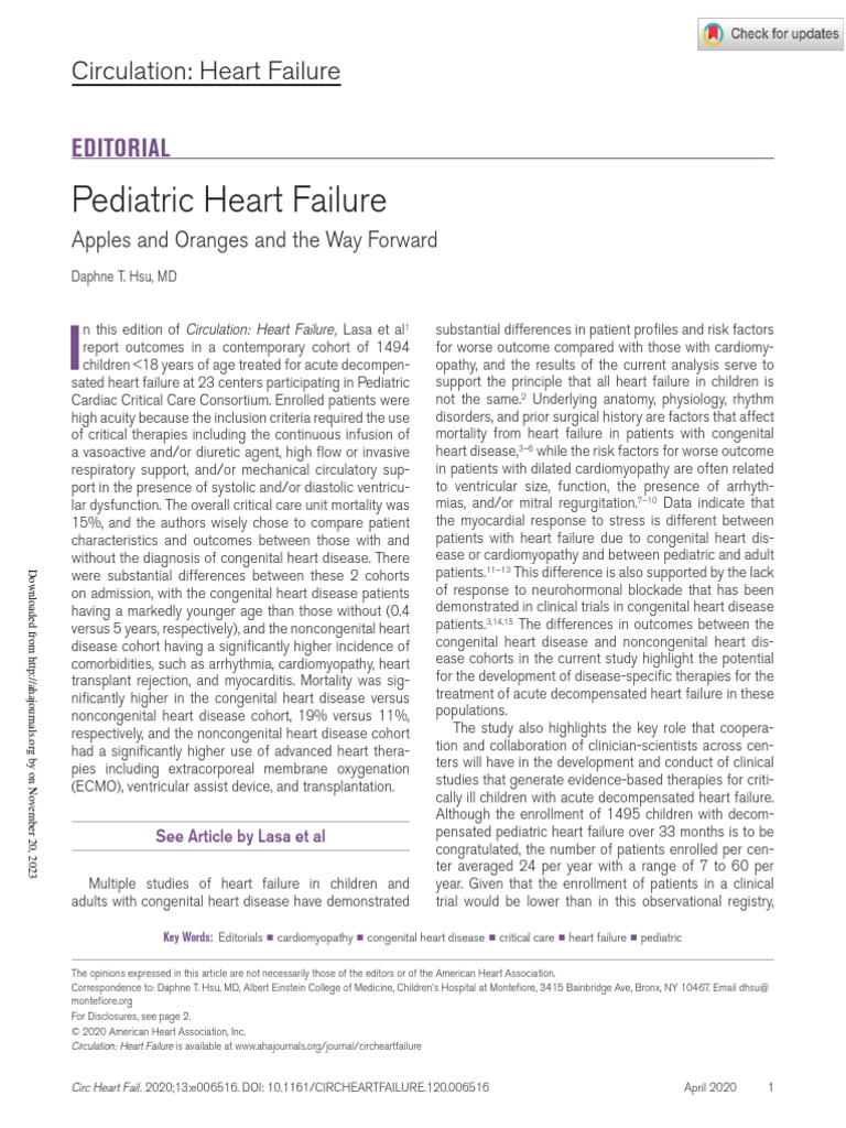 Hsu 2020 pediatric heart failure pdf medical specialties medicine