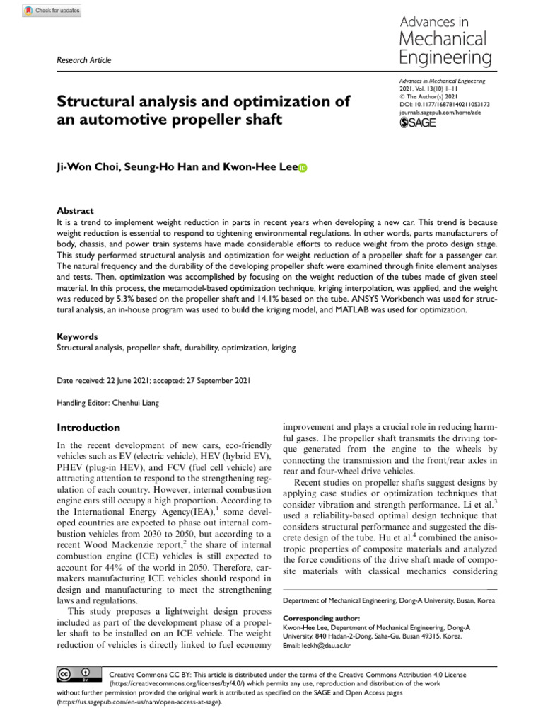 Structural Analysis and Optimization of An Automotive Propeller Shaft ...