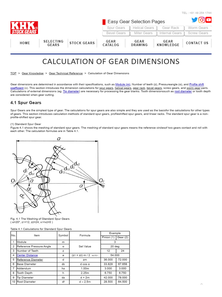 Calculation of Gear Dimensions PDF Gear Euclidean Geometry