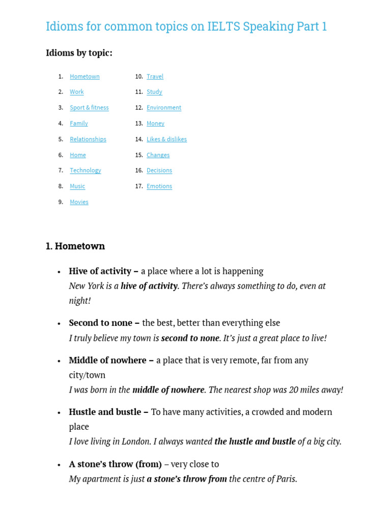 Essential IELTS Speaking Idioms | PDF