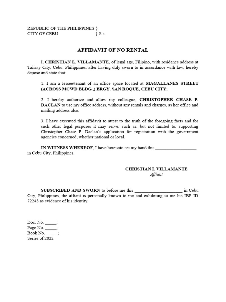 Affidavit of No Rental | PDF | Law