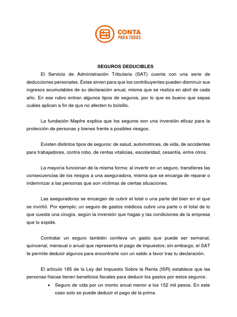 Seguros Deducibles | PDF | Seguro | Impuesto sobre la renta