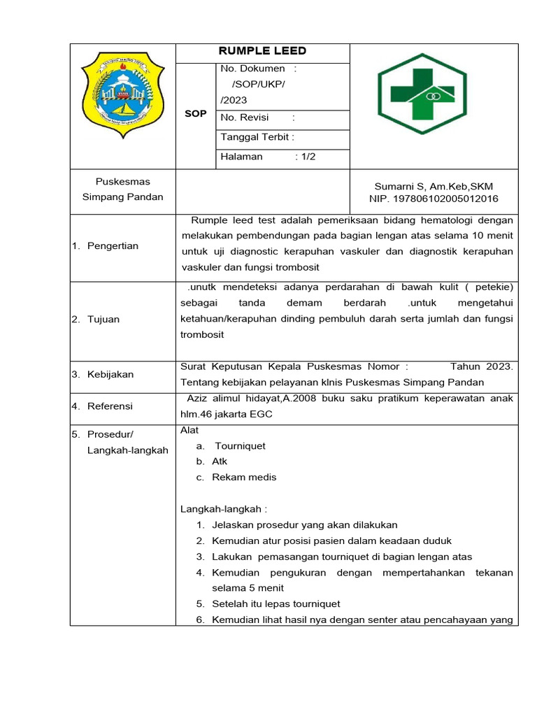 Prosedur Rumple Leed di Puskesmas | PDF