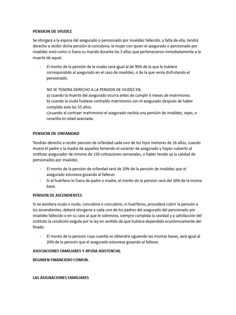 Pensión de Viudez, Orfandad y Ascendientes | PDF | Pensión | Viuda