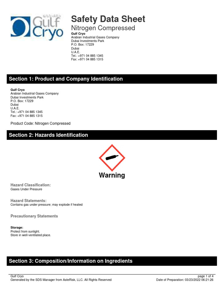MSDS Nitrogen, Compressed PDF Nitrogen Occupational Safety And
