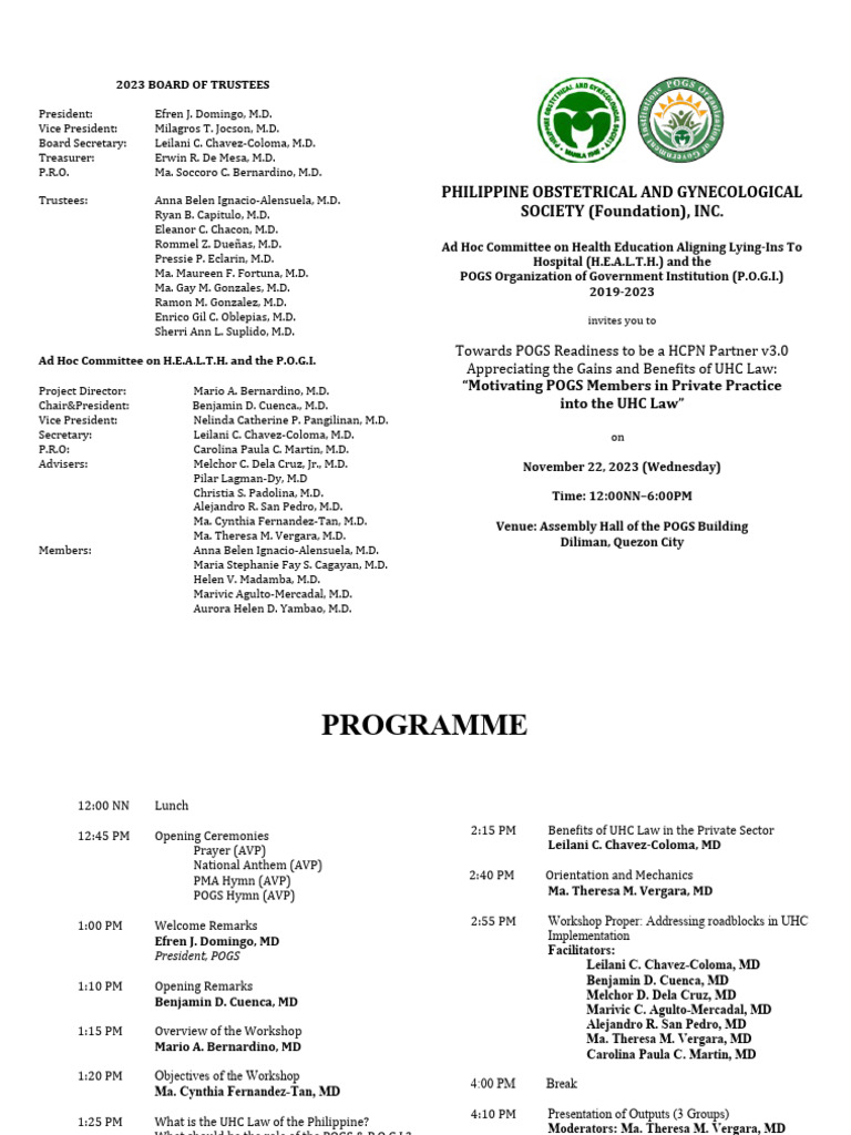 POGS Workshop on UHC Law Benefits | PDF