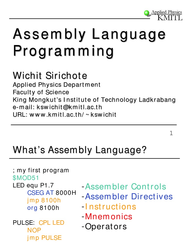 8051 Assembly Language Overview | PDF