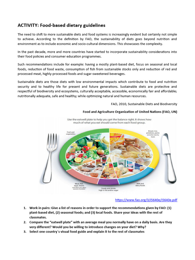 ACTIVITY Food Based Dietary Guidelines PDF