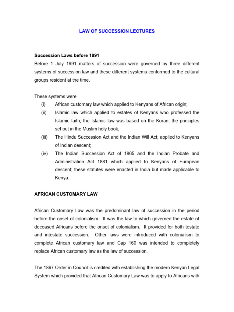 Kenyan Succession Law Overview | PDF | Will And Testament | Intestacy