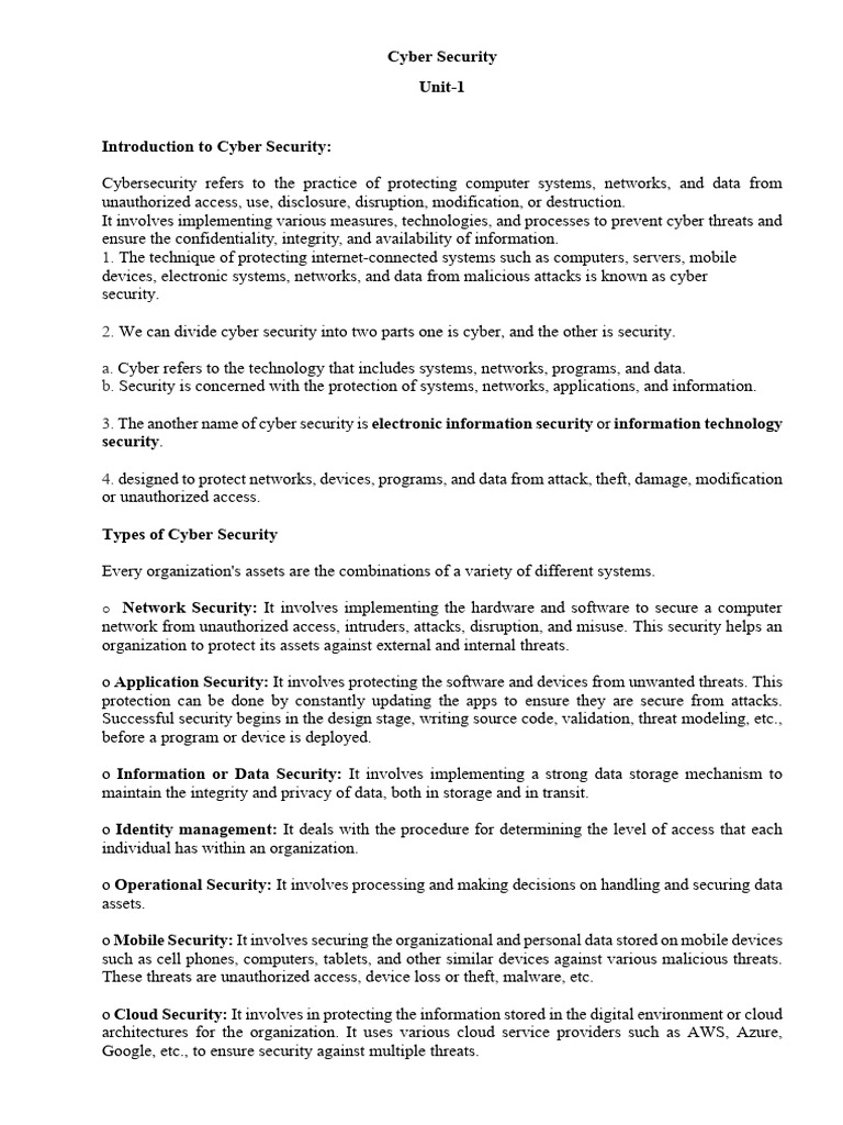 Cyber Security Notes Unit 1 | PDF | Security | Computer Security