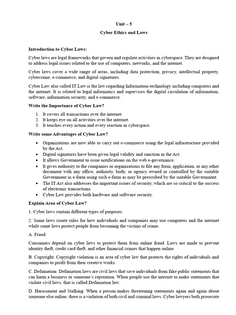 Cyber Ethics and Laws Overview | PDF | E Commerce | Computer Network