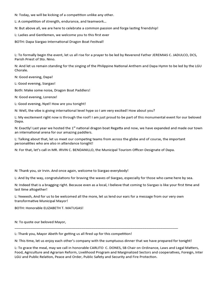 Dragon Boat Script | PDF