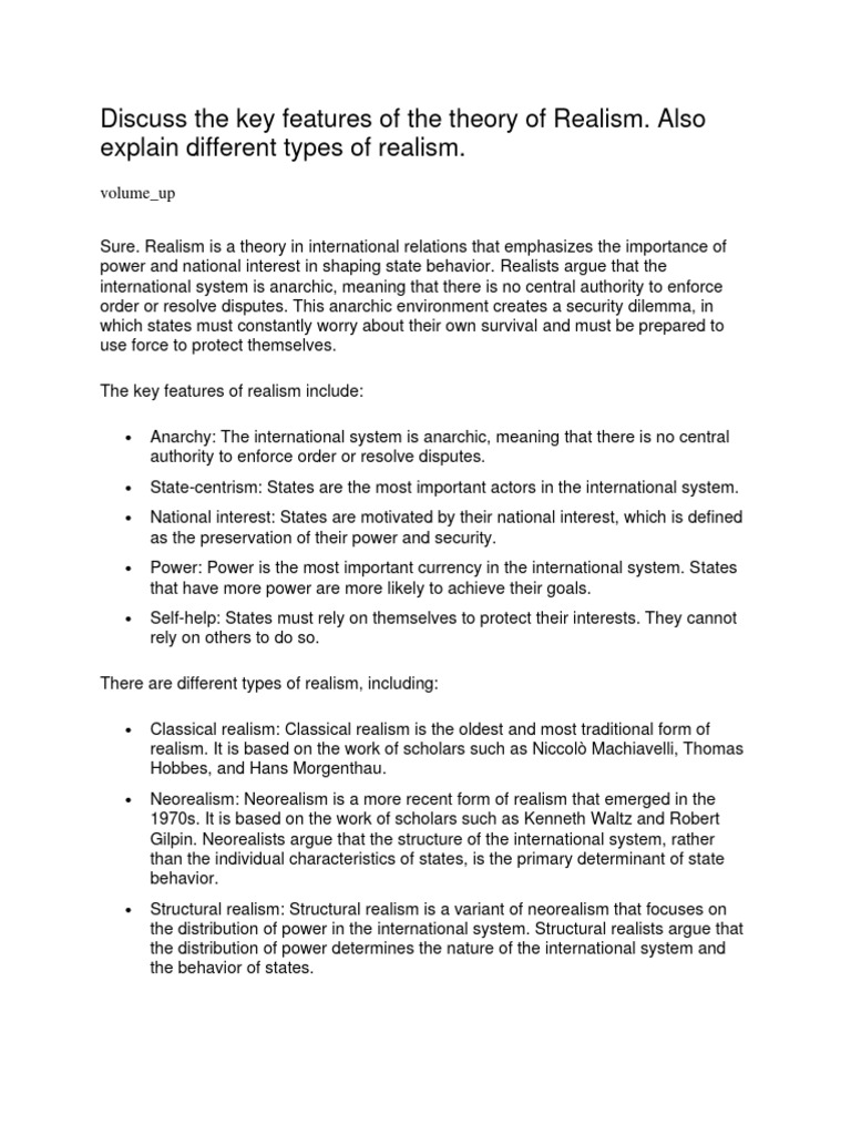 Key Features of Realism in IR | PDF | Neoconservatism | Liberalism