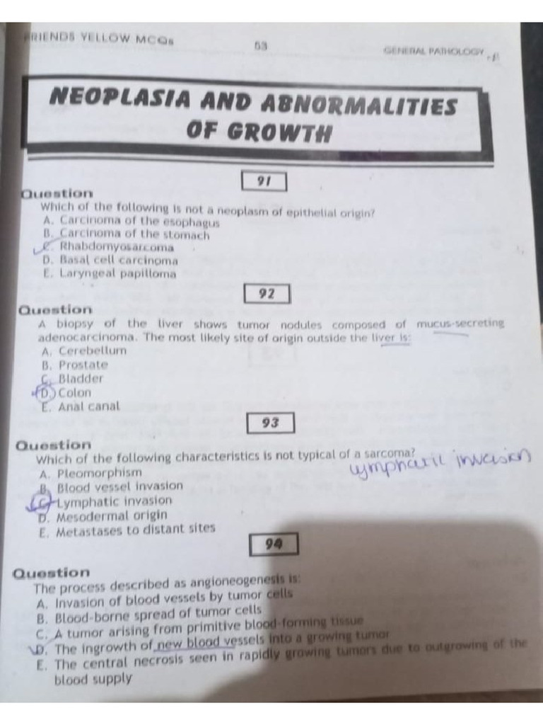 Pathology Neoplasia Mcq S From Friends Yellow Book Pdf