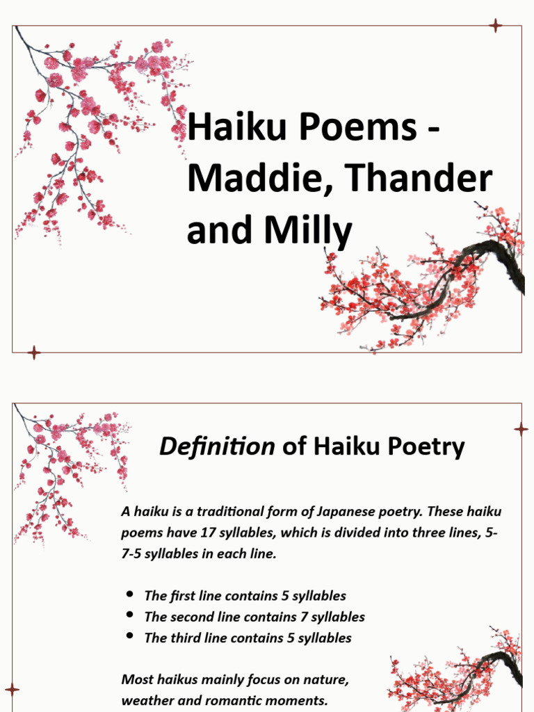 Thander, Milly, Maddie - Haiku Poem | PDF | Haiku | Poetry