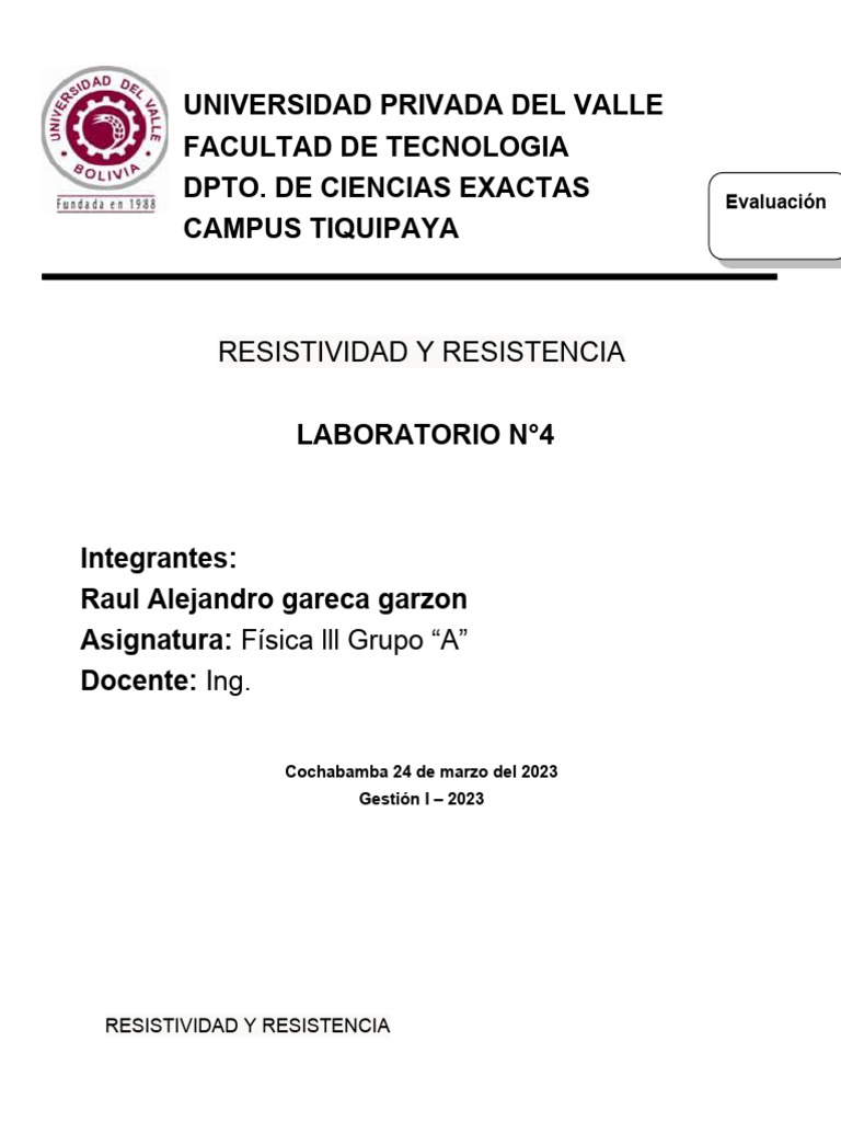 Labo para El Viernes Raul | PDF | Resistencia Eléctrica y Conductancia ...