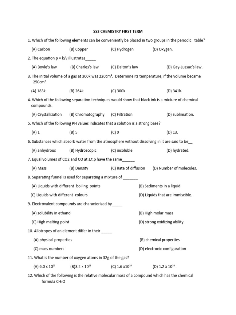 Ss3 Chemistry First Term Pdf Chemical Substances Solubility