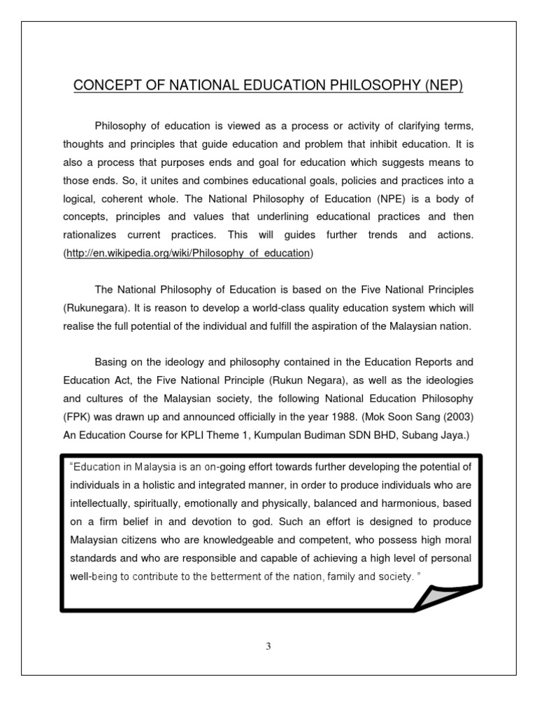 Concept & Objective of National Education Philosophy PDF Philosophy