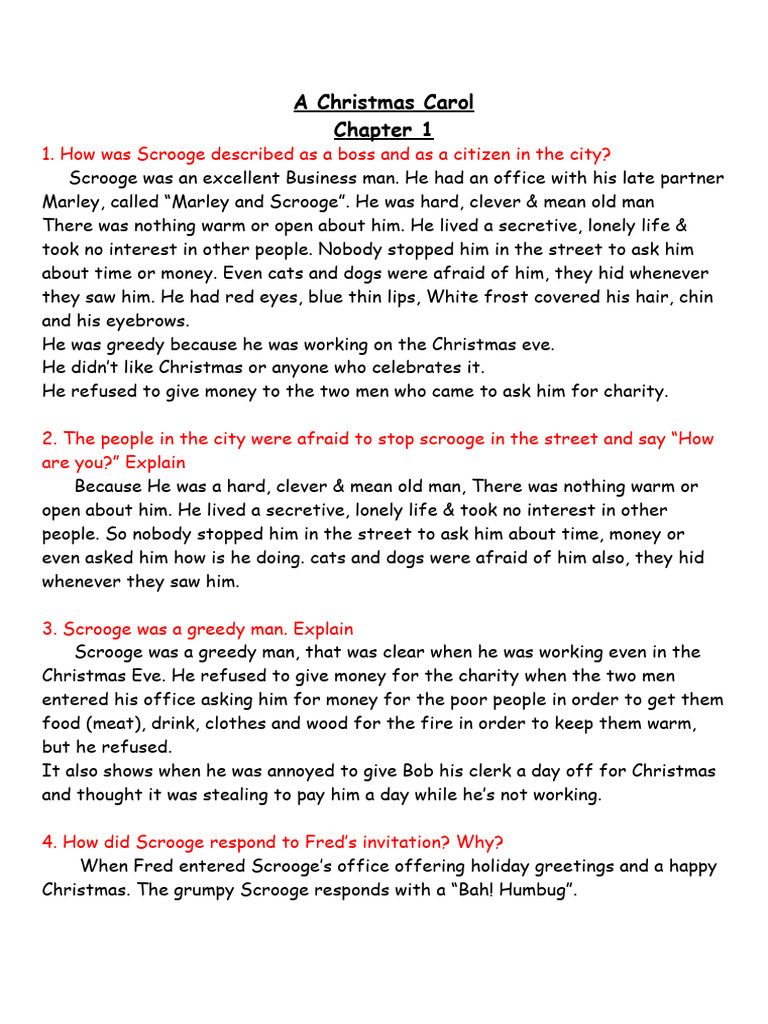 A Christmas Carol Stave 1 Questions Answers 
